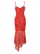 Red 1930s Spaghetti Strap Floral Dress - vintage dress, retro fashion, elegant red