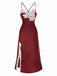 She slips into this Red 1930s Spaghetti Straps Side-Slit Lace Nightgown and suddenly it's a 1930s daydream