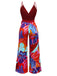 Red 1930s Tropical Belted Deep V Straps Jumpsuit - vintage jumpsuit, retro fashion, elegant red