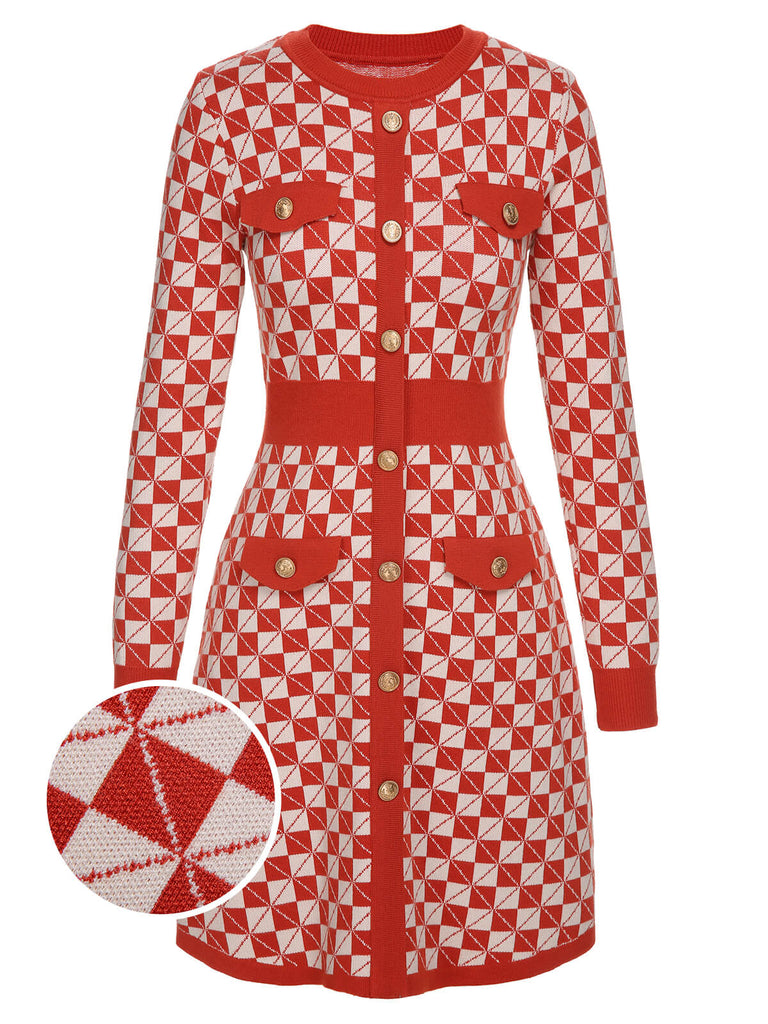 Red 1940s Argyle Check Knitted Pencil Dress, vintage dress, retro fashion - perfect for women who love vintage and retro fashion