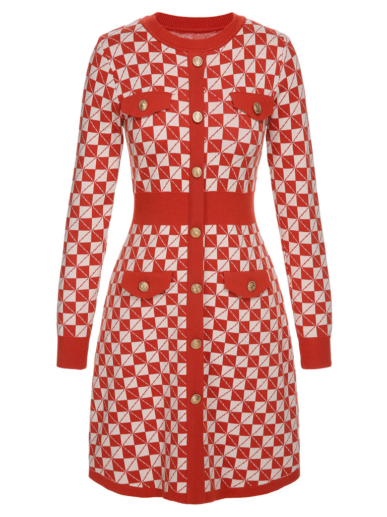 Red 1940s Argyle Check Knitted Pencil Dress, vintage dress, retro fashion - perfect for women who love vintage and retro fashion