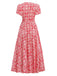 Red 1940s Boho Floral Wrap Dress - vintage dress, retro fashion, elegant red