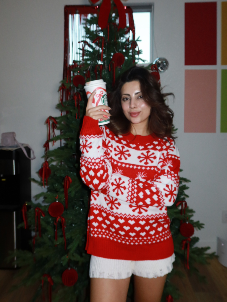 Red 1940s Christmas Knitted Sweater - vintage fashion, retro style, elegant red