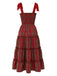 Red 1940s Christmas Plaid Lace-Up Dress - vintage dress, retro fashion, elegant red