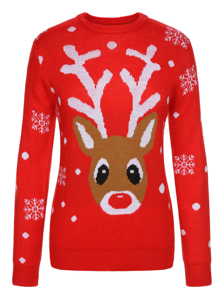 Red 1940s Christmas Reindeer Knit Sweater, vintage fashion, retro style - perfect for women who love vintage and retro fashion