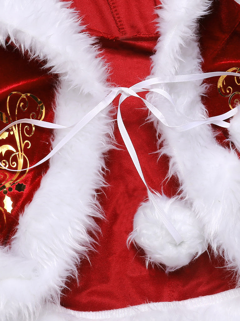 Red 1940s Christmas Velvet Hooded Cloak Dress — the kind of 1940s dress that makes strangers smile