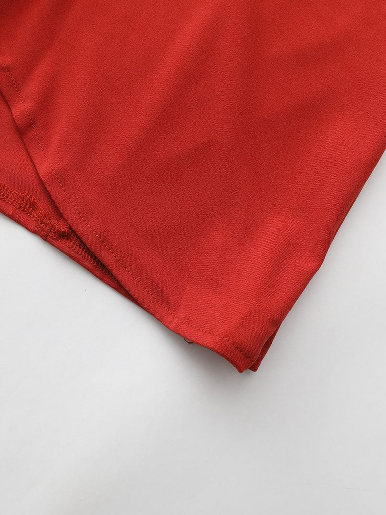 Red 1940s Diagonal Button Stand Collar Coat - vintage fashion, retro style, elegant red