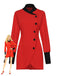 Red 1940s Diagonal Button Stand Collar Coat - vintage fashion, retro style, elegant red