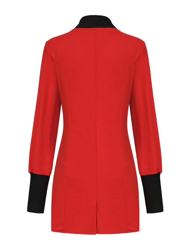 Red 1940s Diagonal Button Stand Collar Coat - vintage fashion, retro style, elegant red