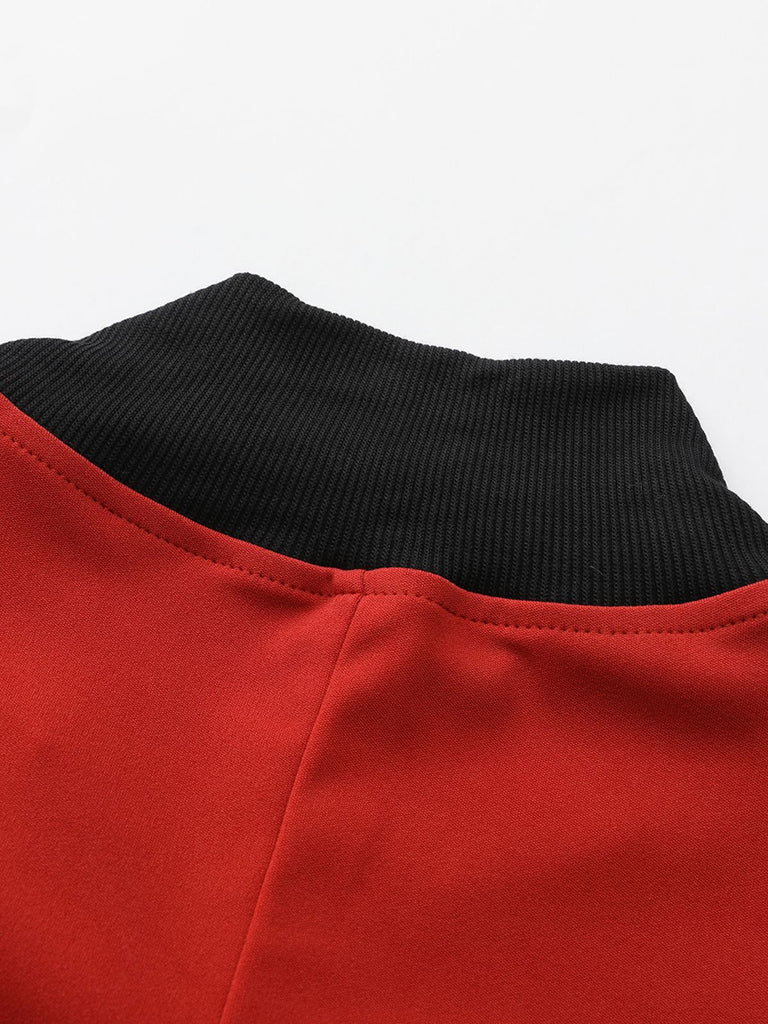Red 1940s Diagonal Button Stand Collar Coat - vintage fashion, retro style, elegant red