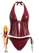 Red-1940s-Faux-Leather-Halter-Shell-Tankini-Set, vintage, retro, swimwear