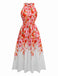 Red 1940s Floral Round Neck Halter Dress - vintage dress, retro fashion, elegant red