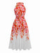 Red 1940s Floral Round Neck Halter Dress - vintage dress, retro fashion, elegant red