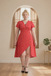 Red 1940s Floral V-Neck Added Button Dress - vintage dress, retro fashion, elegant red