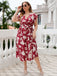 Red 1940s Floral V-Neck Belted Dress - vintage dress, retro fashion, elegant red
