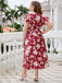 Red 1940s Floral V-Neck Belted Dress - vintage dress, retro fashion, elegant red