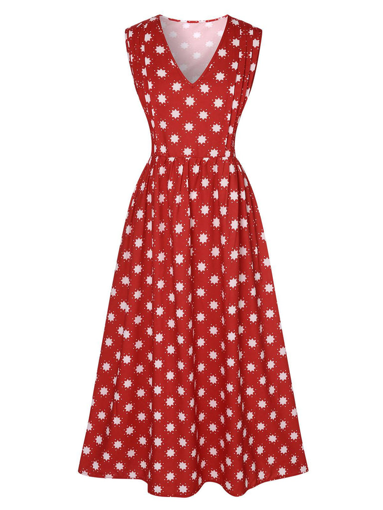 Red 1940s Floral V-Neck Sleeveless Dress, vintage dress, retro fashion, floral print - perfect for women who love vintage and retro fashion