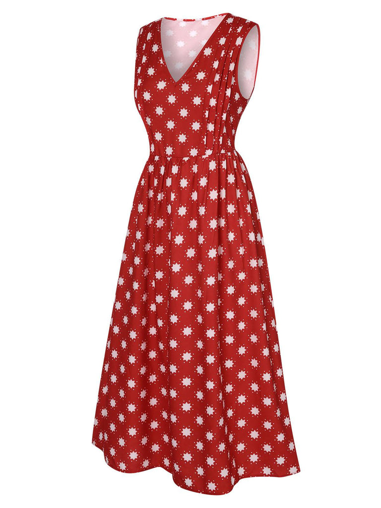 Red 1940s Floral V-Neck Sleeveless Dress, vintage dress, retro fashion, floral print - perfect for women who love vintage and retro fashion