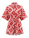 Red 1940s Geometric Floral Tie-Waist Romper: beautiful vintage romper, retro jumpsuit, playful style with timeless appeal