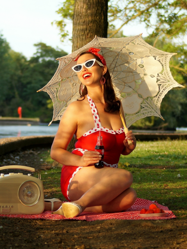 Red 1940s Halter Patchwork One-piece Swimsuit - vintage swimsuit, pin-up style, elegant red
