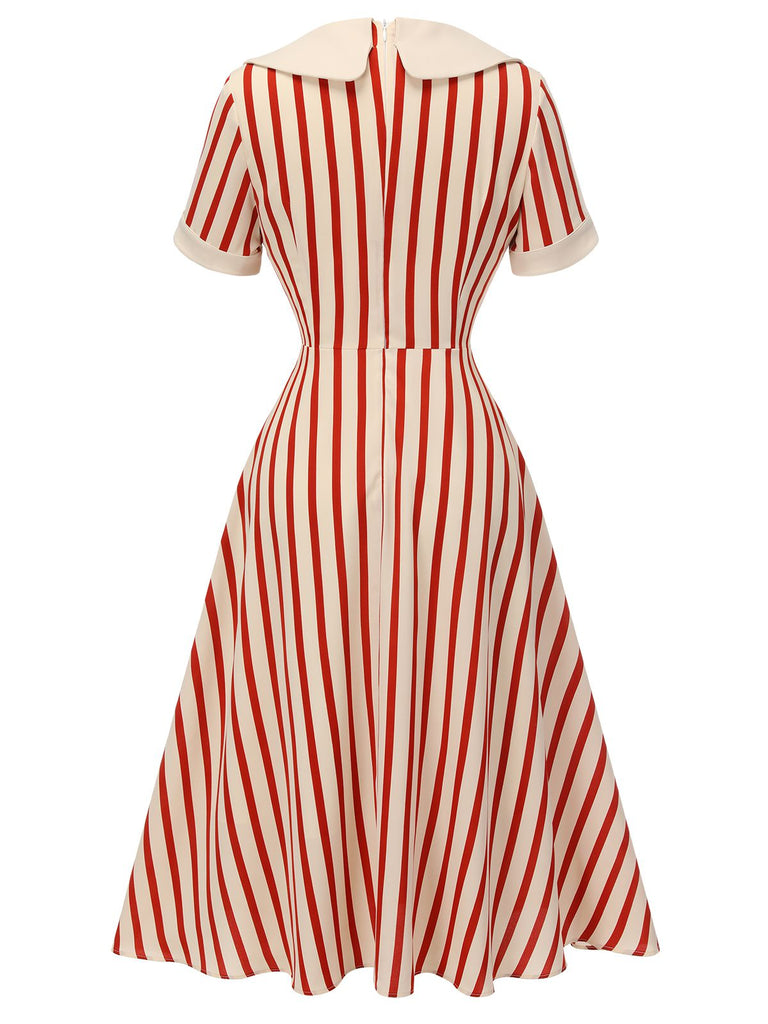 Red 1940s Lapel Vertical Stripes Dress, vintage dress, retro fashion - perfect for women who love vintage and retro fashion