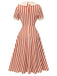 Red 1940s Lapel Vertical Stripes Dress, vintage dress, retro fashion - perfect for women who love vintage and retro fashion