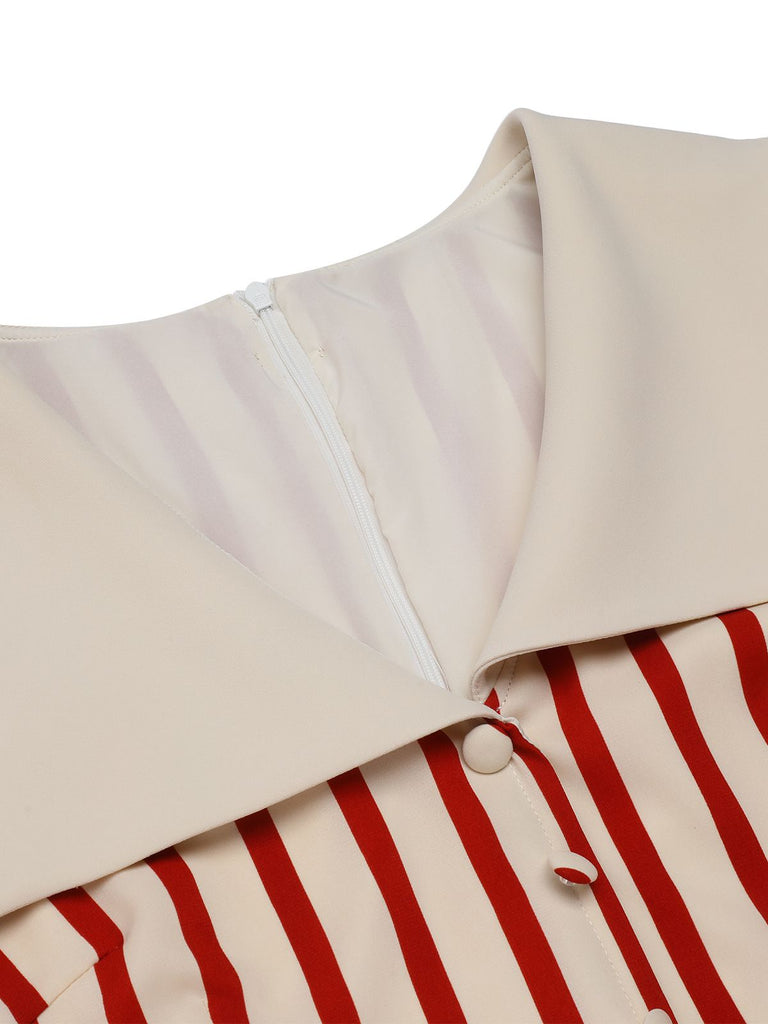 Red 1940s Lapel Vertical Stripes Dress, vintage dress, retro fashion - perfect for women who love vintage and retro fashion