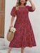 Red 1940s Off-Shoulder Printed Dress: where 1940s romance meets her modern spirit