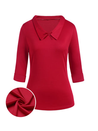 Red 1940s Solid Half Sleeves Lapel Top - vintage fashion, retro style, elegant red