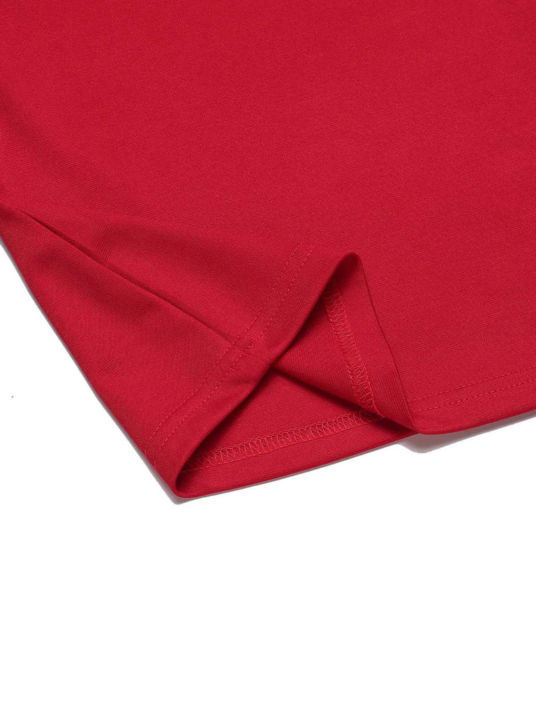 Red 1940s Solid Half Sleeves Lapel Top - vintage fashion, retro style, elegant red