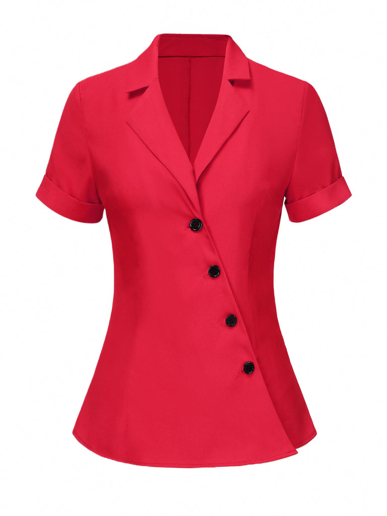 Red 1940s Solid Lapel Button-Down Blouse: a 1940s classic that whispers rather than shouts