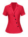 Red 1940s Solid Lapel Button-Down Blouse: a 1940s classic that whispers rather than shouts