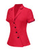 This Red 1940s Solid Lapel Button-Down Blouse brings 1940s soul to her everyday