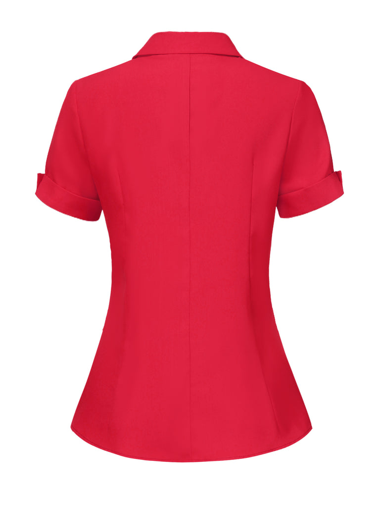 Red 1940s Solid Lapel Button-Down Blouse — 1940s elegance she can wear anywhere