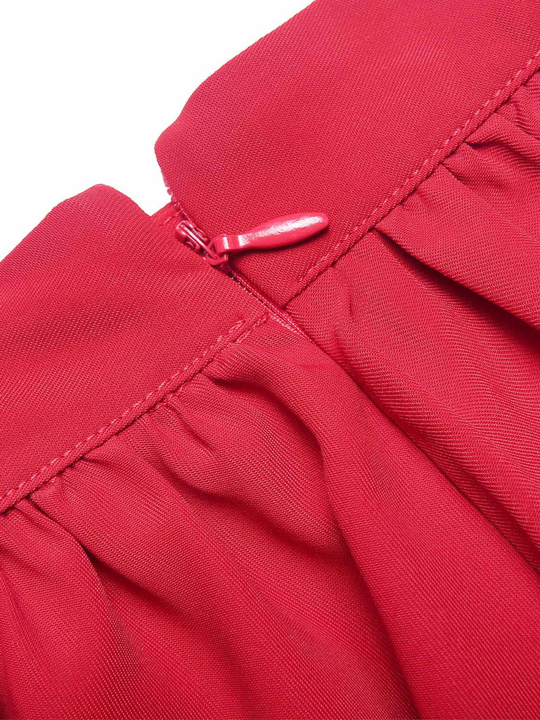 She sways in this Red 1940s Solid Layered Suspender Skirt and it's pure 1940s magic