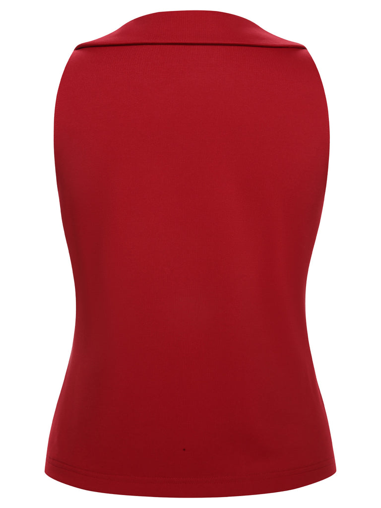 Red 1940s Solid Sleeveless Lapel Top, vintage top, retro blouse - perfect for women who love vintage and retro fashion