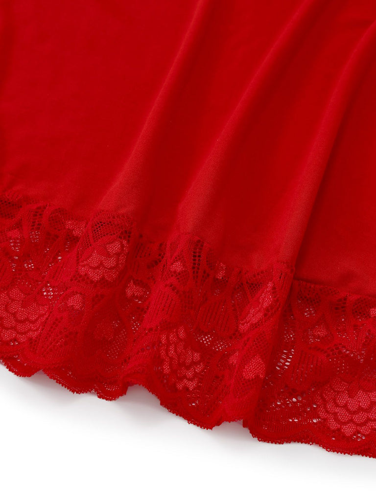 Red 1940s Spaghetti Strap Lace Trim Nightgown - vintage nightgown, retro sleepwear, elegant red
