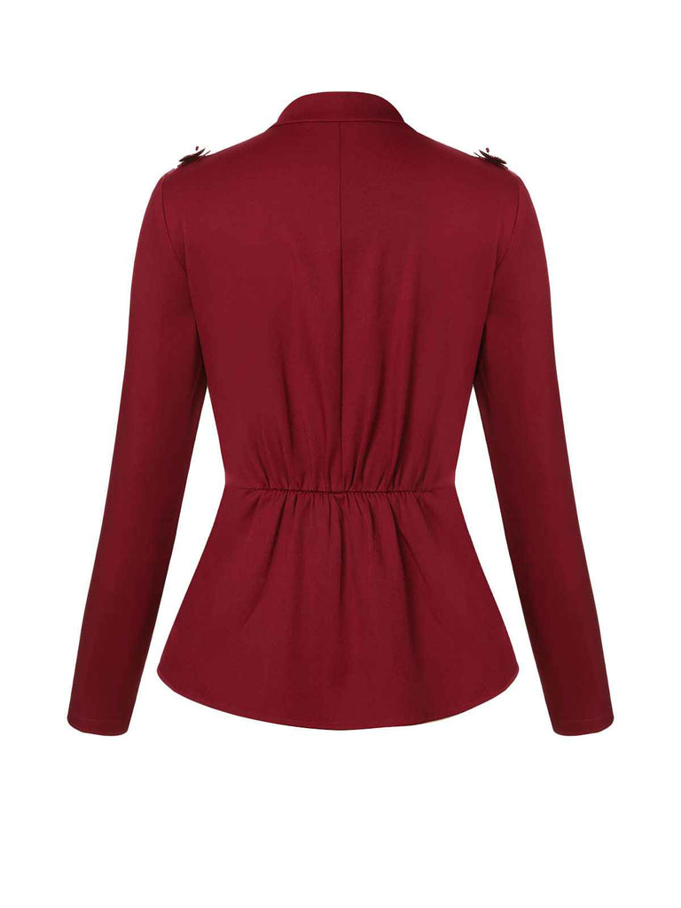 Red 1940s Stand Collar Butterflies Blouse — vintage elegance for the modern woman
