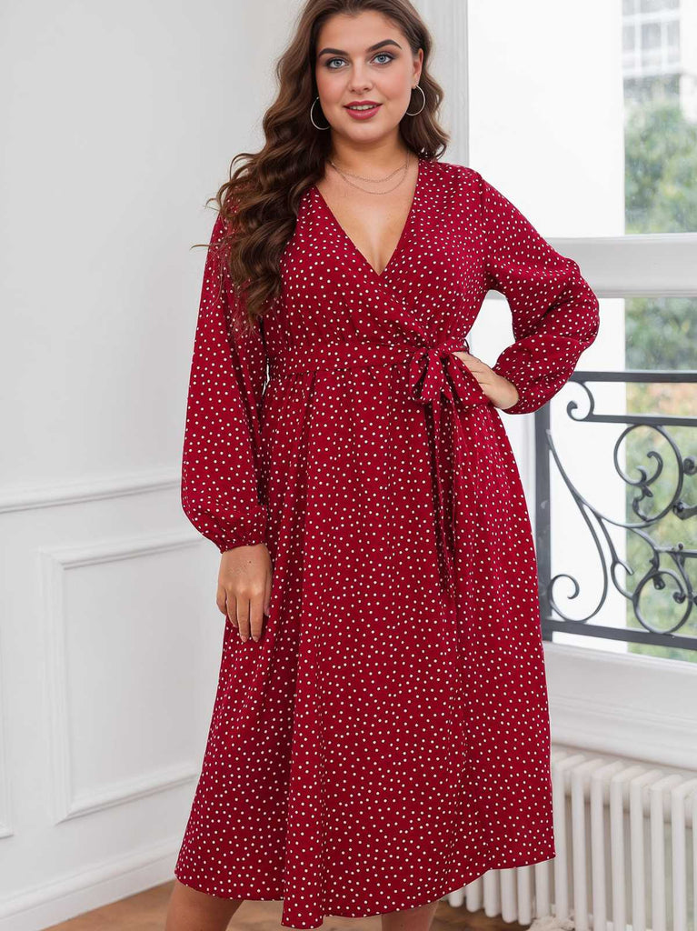 Red 1940s V-Neck Polka Dot Lace-Up Dress: timeless style reimagined