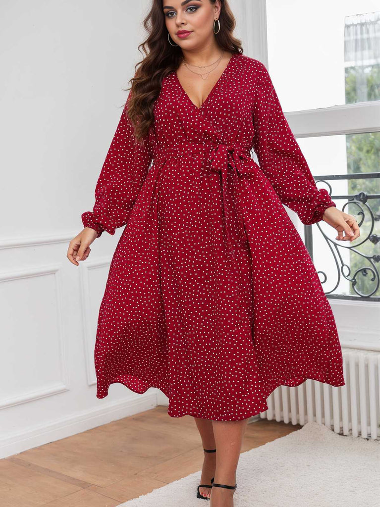 Red 1940s V-Neck Polka Dot Lace-Up Dress: timeless style reimagined