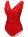 Red 1940s V-Neck Solid One-piece Swimsuit, vintage swimsuit, pin-up swimwear - perfect for women who love vintage and retro fashion
