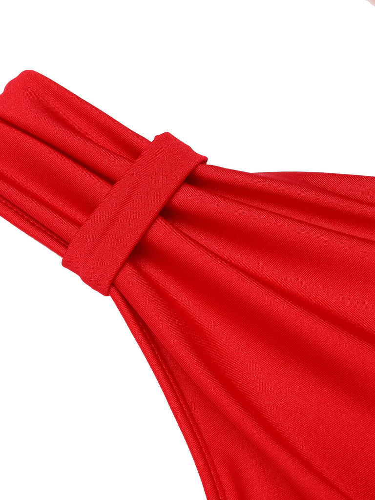 Red 1940s V-Neck Solid One-piece Swimsuit, vintage swimsuit, pin-up swimwear - perfect for women who love vintage and retro fashion