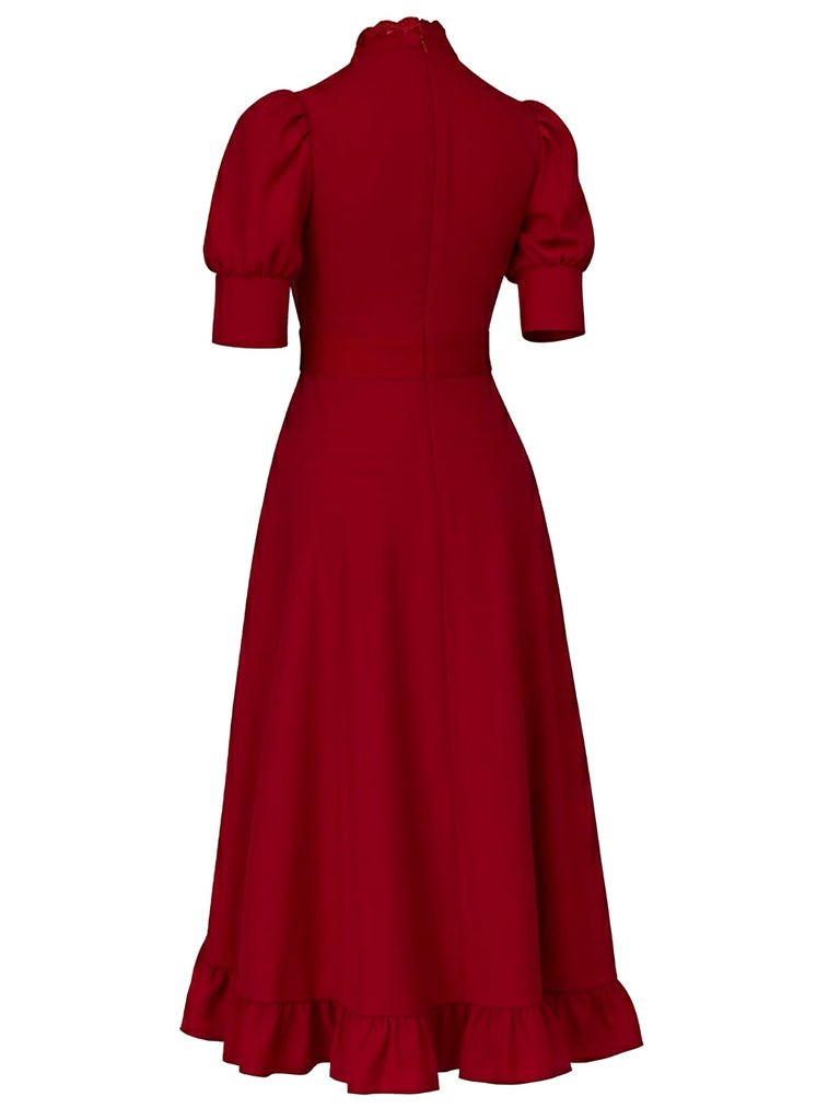 Red 1940s X Prequel Pearl Lace Ruffed Hem Dress, vintage dress, retro fashion, lace detail - perfect for women who love vintage and retro fashion