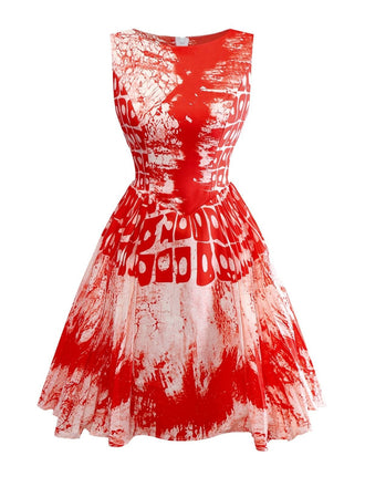 Red 1950s Blood Print Halloween Horror Dress - vintage dress, retro fashion, rockabilly