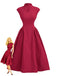 Red 1950s Cap Sleeve Stand Collar A-line Dress - vintage dress, retro fashion, rockabilly