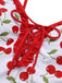 Red 1950s Cherry Lace-Up Ruffled Swimsuit — 1950s poolside glamour meets sun-drenched confidence