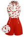 Red 1950s Cherry V-Neck Halter Lace-Up Romper - vintage romper, retro jumpsuit, playful style for vintage lovers