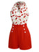 Red 1950s Cherry V-Neck Halter Lace-Up Romper | vintage romper, retro jumpsuit, playful style - perfect for retro fashion enthusiasts