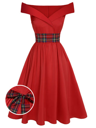 1950s Christmas Plaids OffShoulder Dress | 1950s | vintage dress, retro fashion