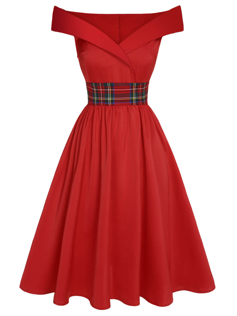 1950s Christmas Plaids OffShoulder Dress | 1950s | vintage dress, retro fashion